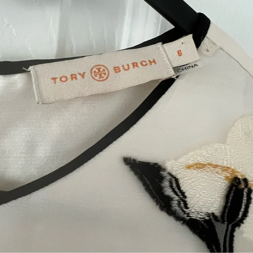 Tory Burch Sage Floral Applique Silk Blend Blouse 6